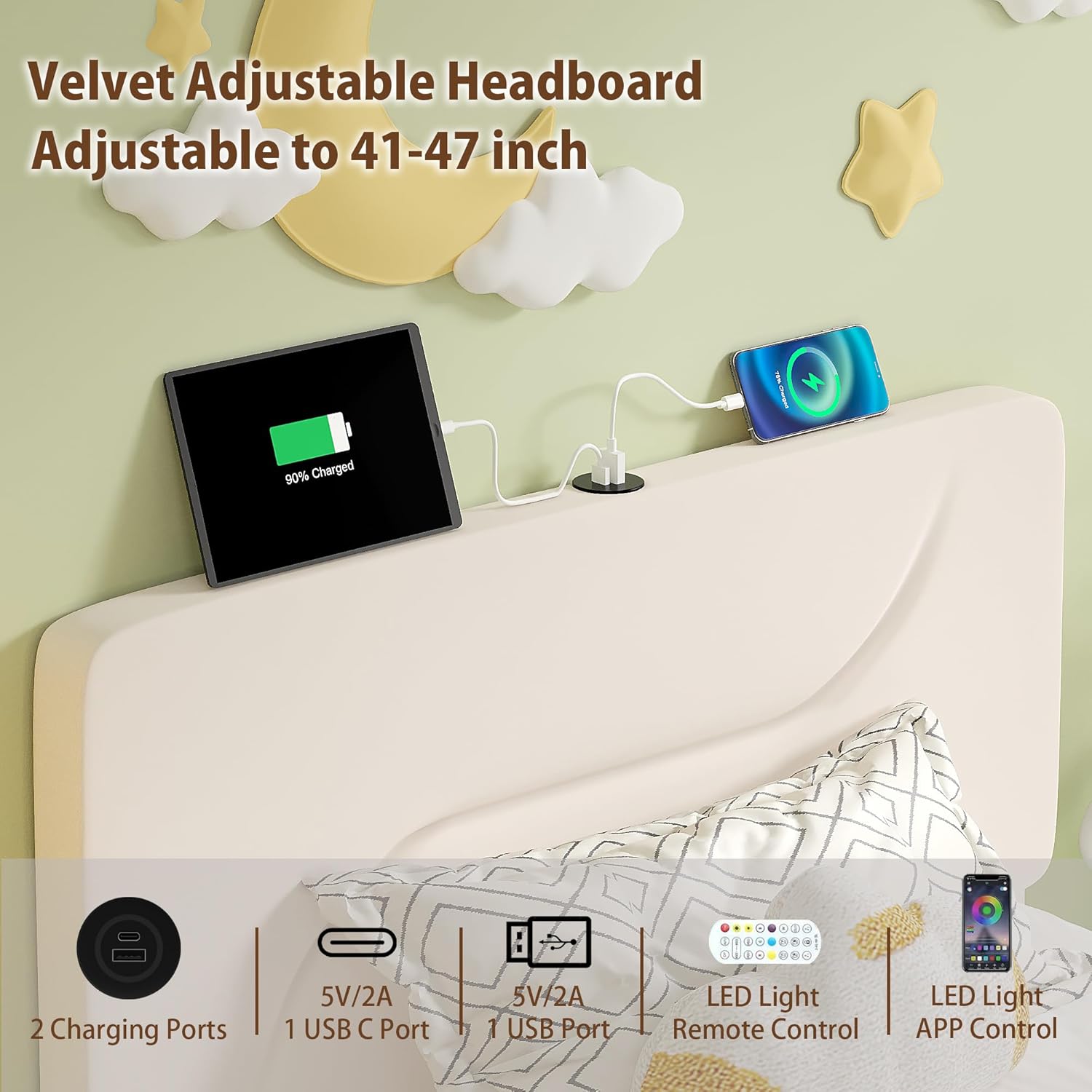 VECELO Bed Frame with LED Lights