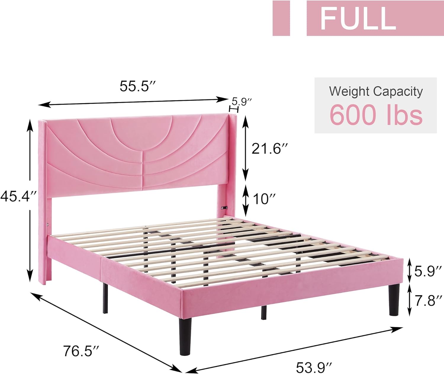 VECELO Upholstered Platform Bed Frame with Adjustable Fabric Headboard