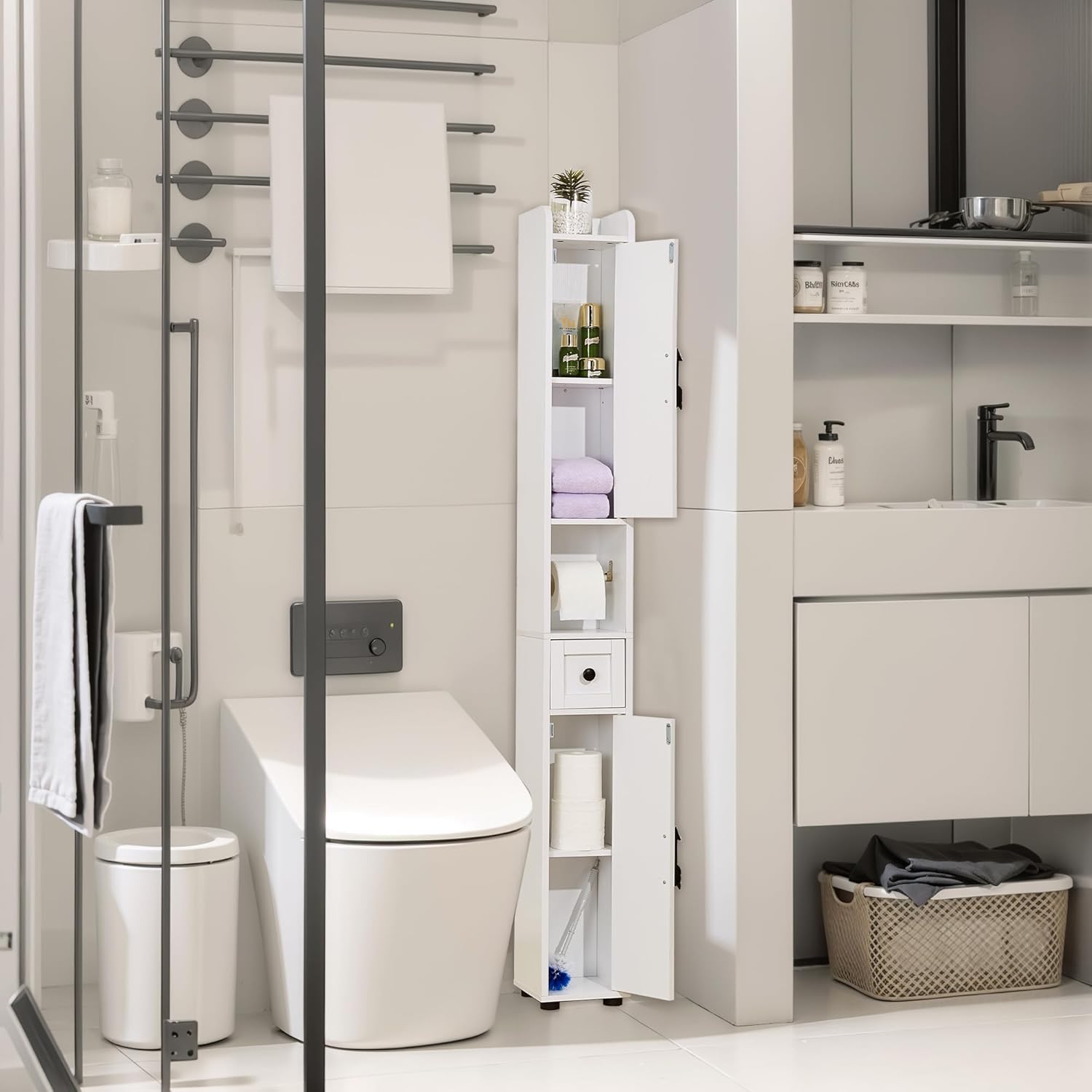 VECELO Bathroom Tall Cabinet with Adjustable Shelves