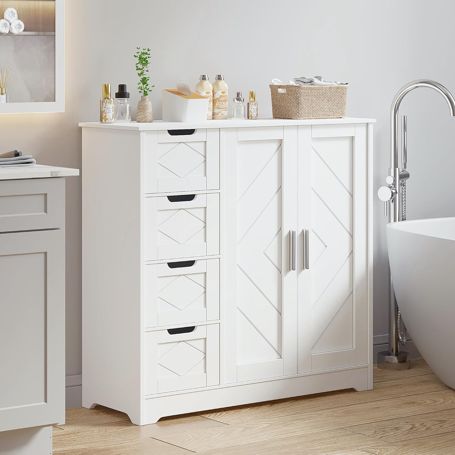 VECELO Bathroom Floor Cabinet with Drawers