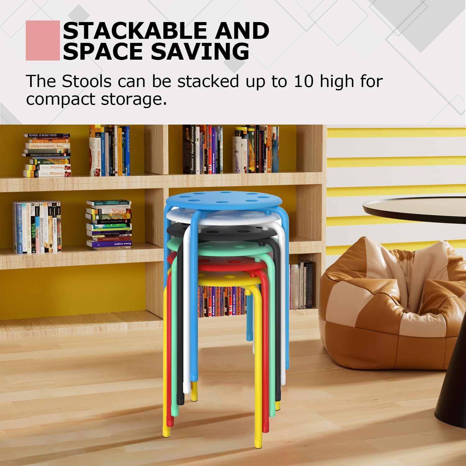 VECELO Set of 6 Stacking Stools Portable with Metal Frame, Colorful Stool for Classroom School