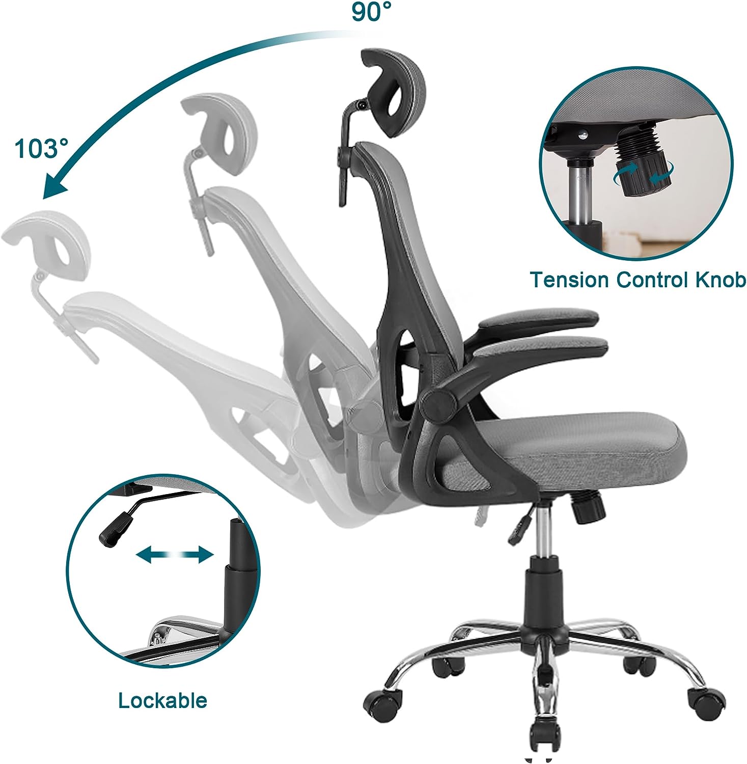Adjustable Ergonomic High Back Office Chair in PU Leather with Armrests and  Lumbar Support - Black