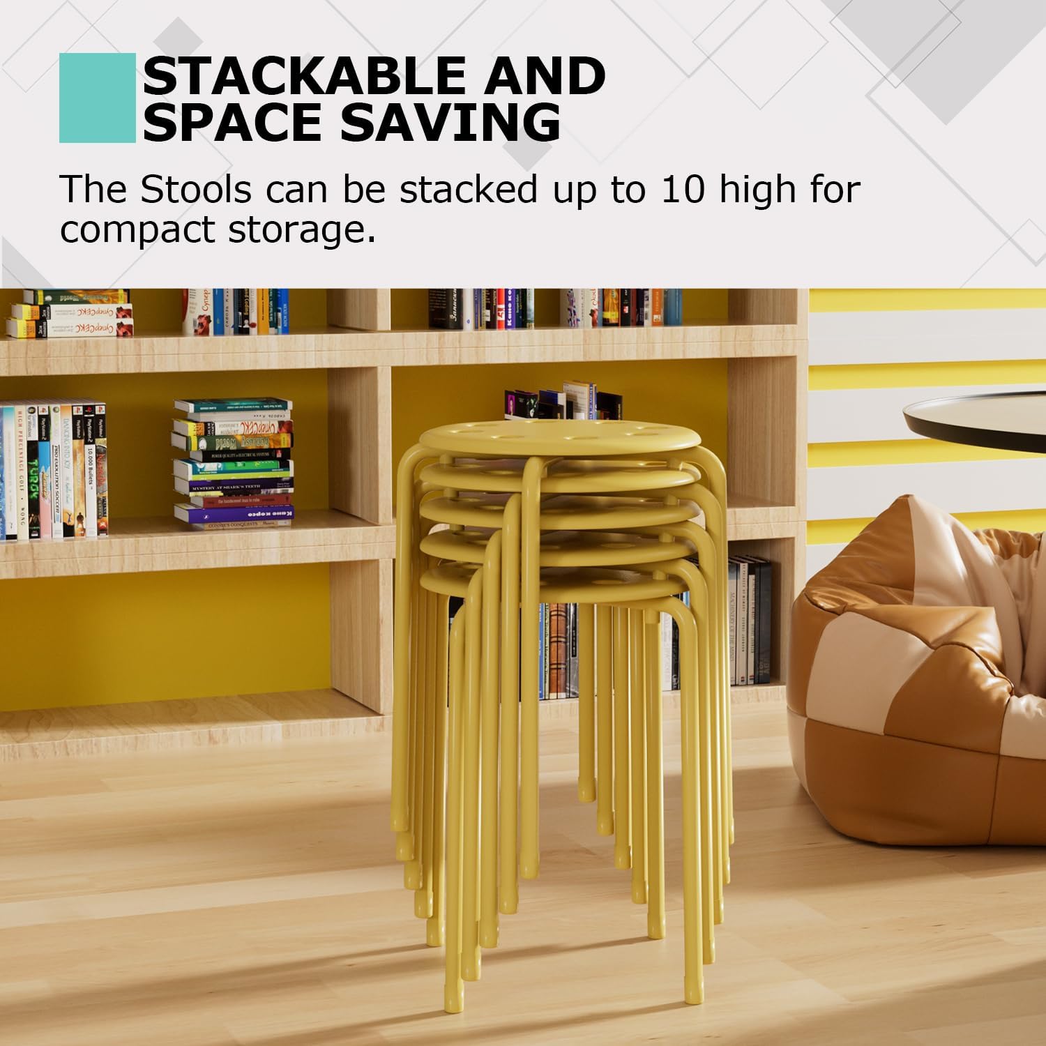 VECELO 6-Piece Stacking Stools, 17.7 Inch Standard Height