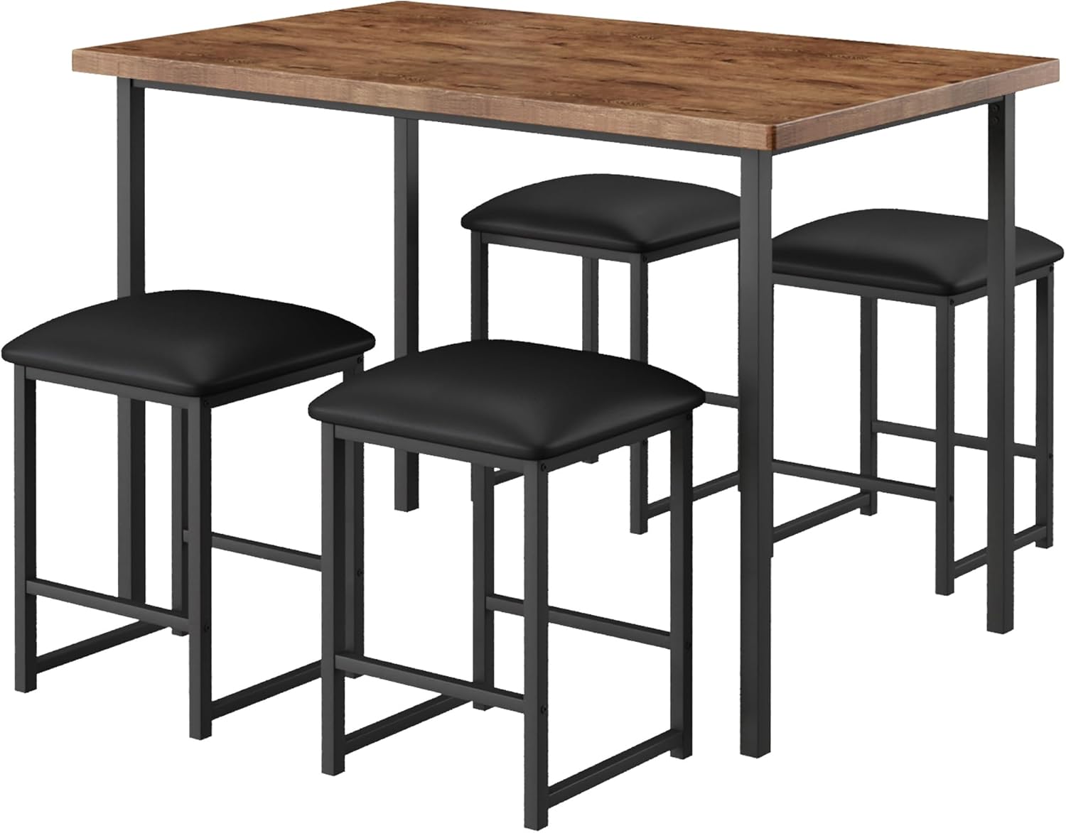 VECELO Kitchen Table and Chairs for 4, Dining Room Set with PU Chairs/Stools