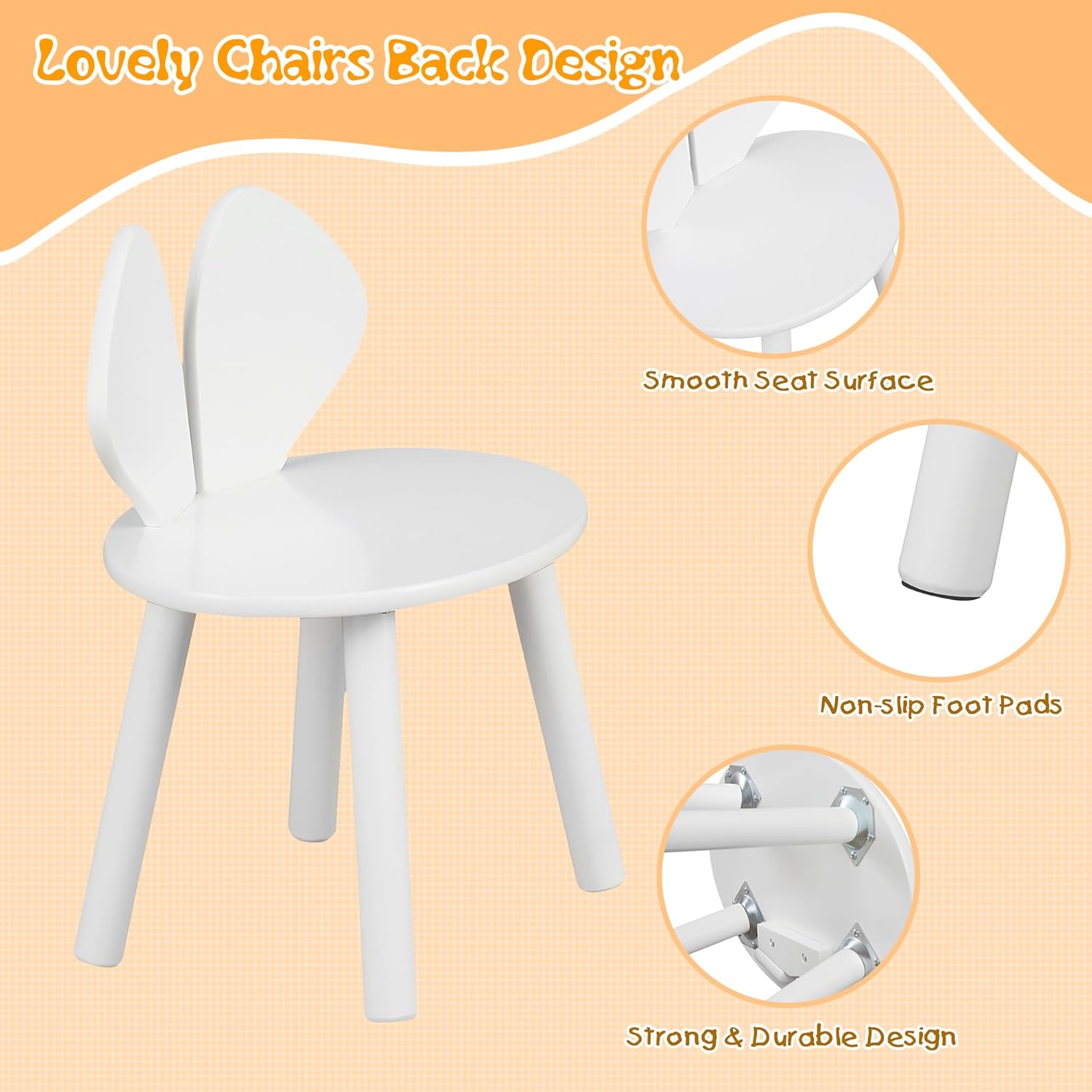 VECELO Kids Table and Chairs Set, Oval Tabletop and 2 Rabbit Chairs