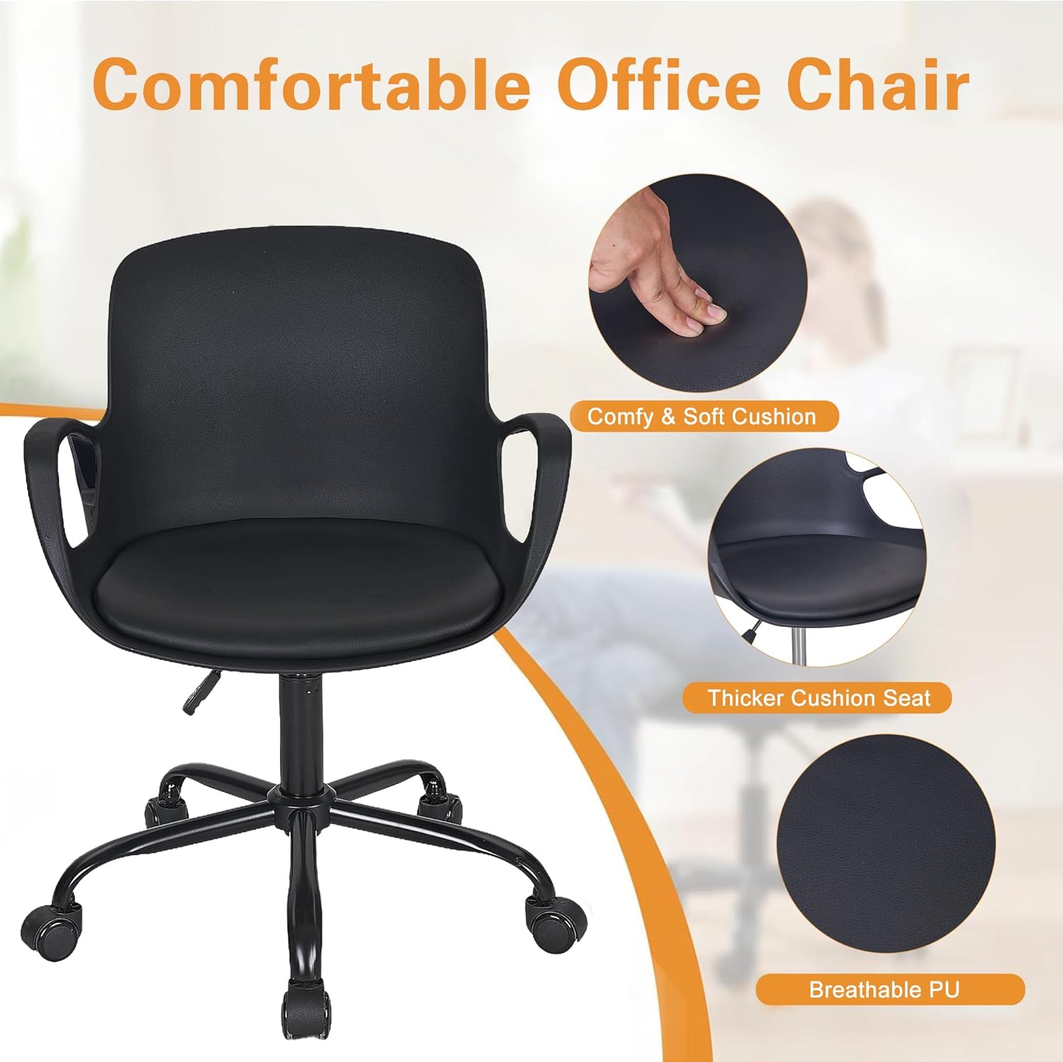 VECELO Mid-Back Chair for Desk with Armrests