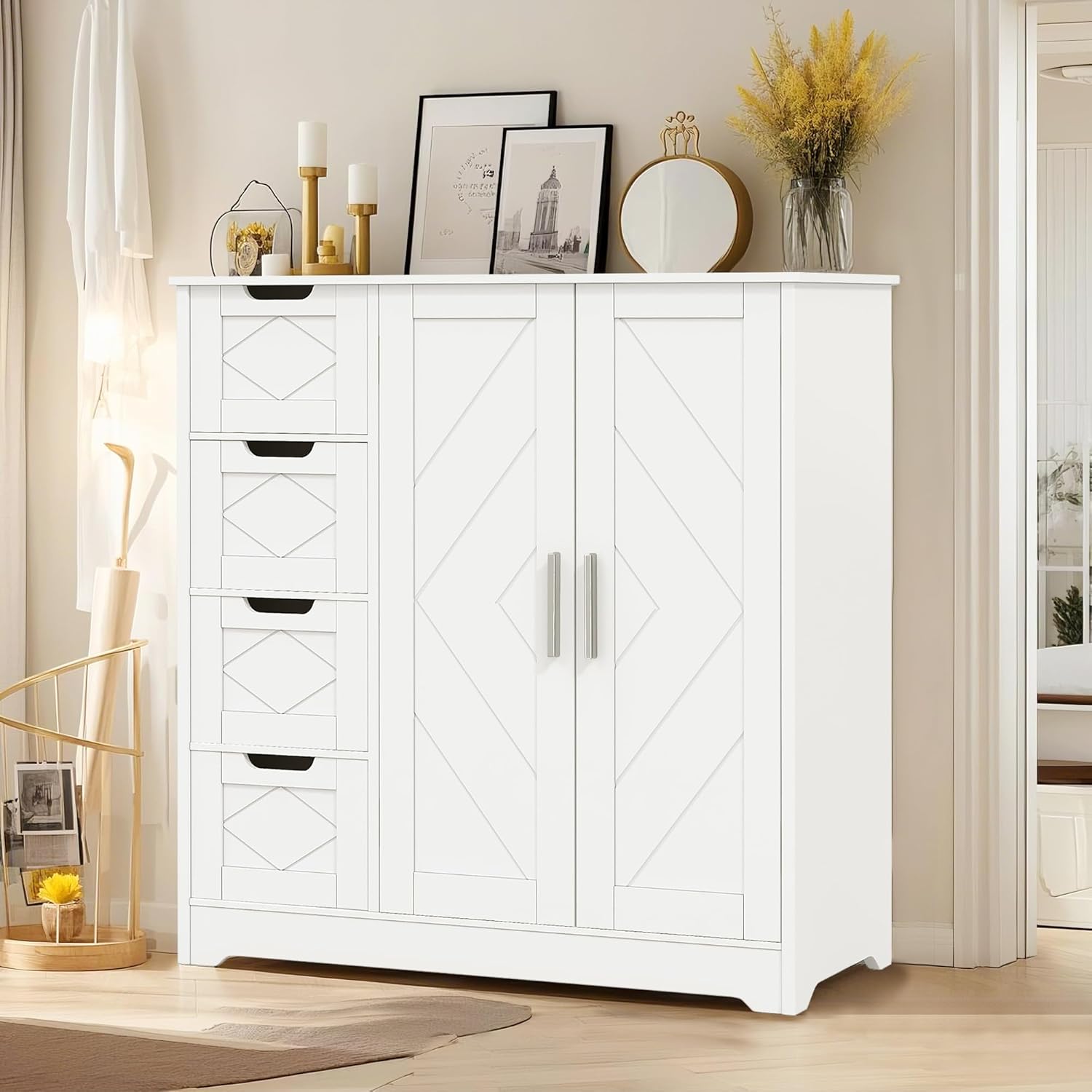 VECELO Bathroom Floor Cabinet with Drawers