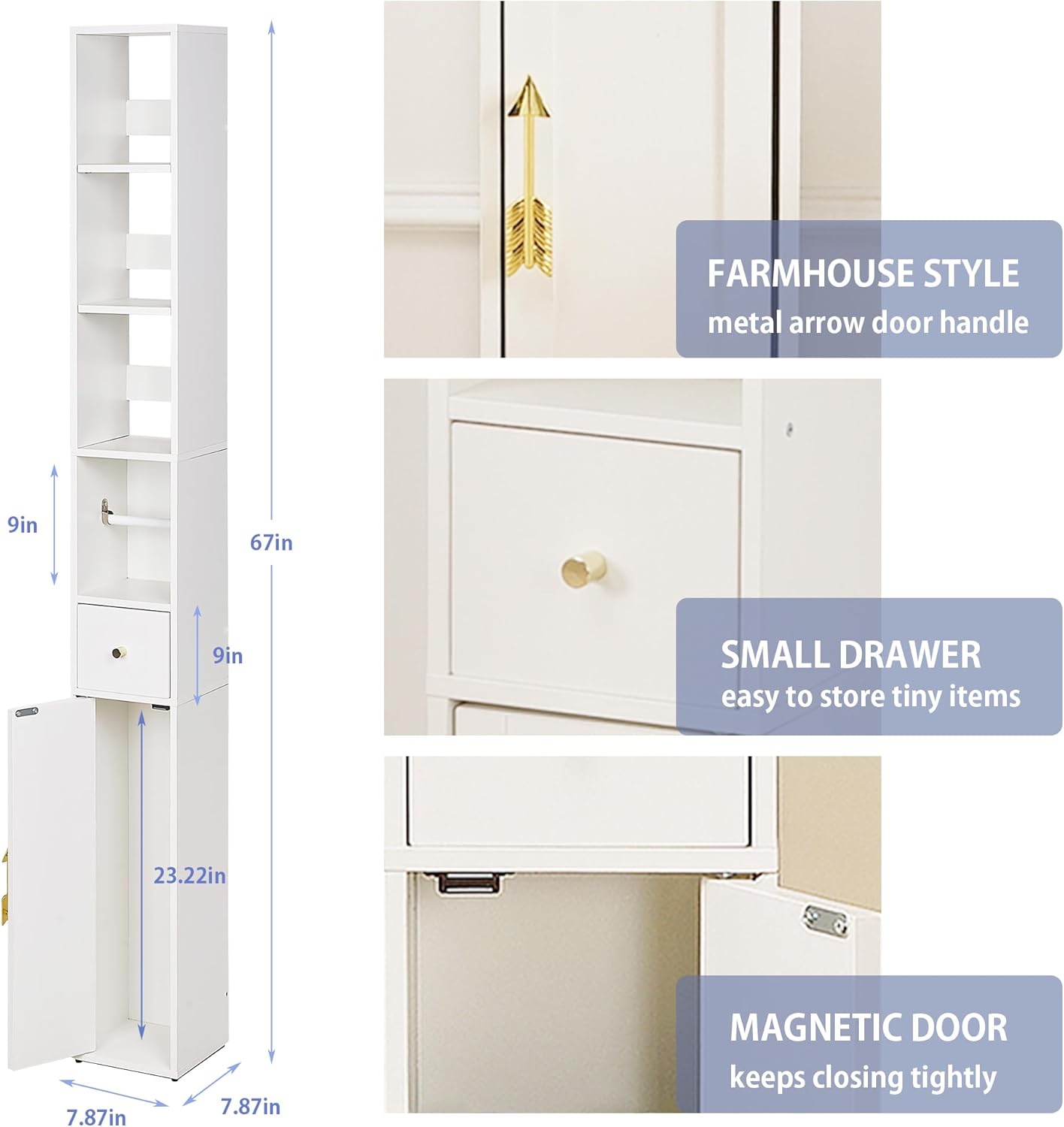 VECELO Tall Bathroom Cabinet with Adjustable Shelves