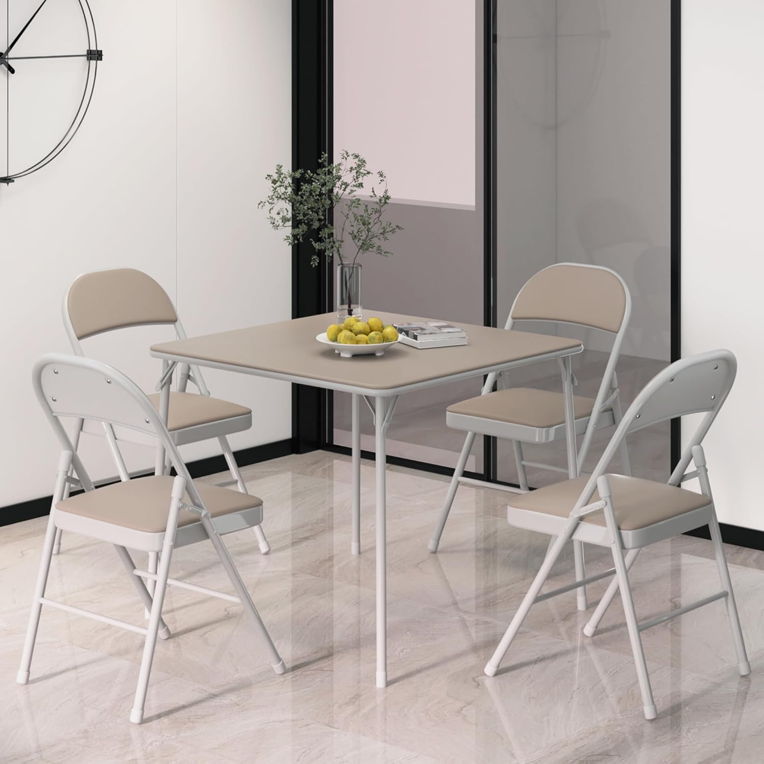 VECELO Portable Folding Card Table Square and Chair Sets with Collapsible Legs & Vinyl Upholstery (5 PCS)
