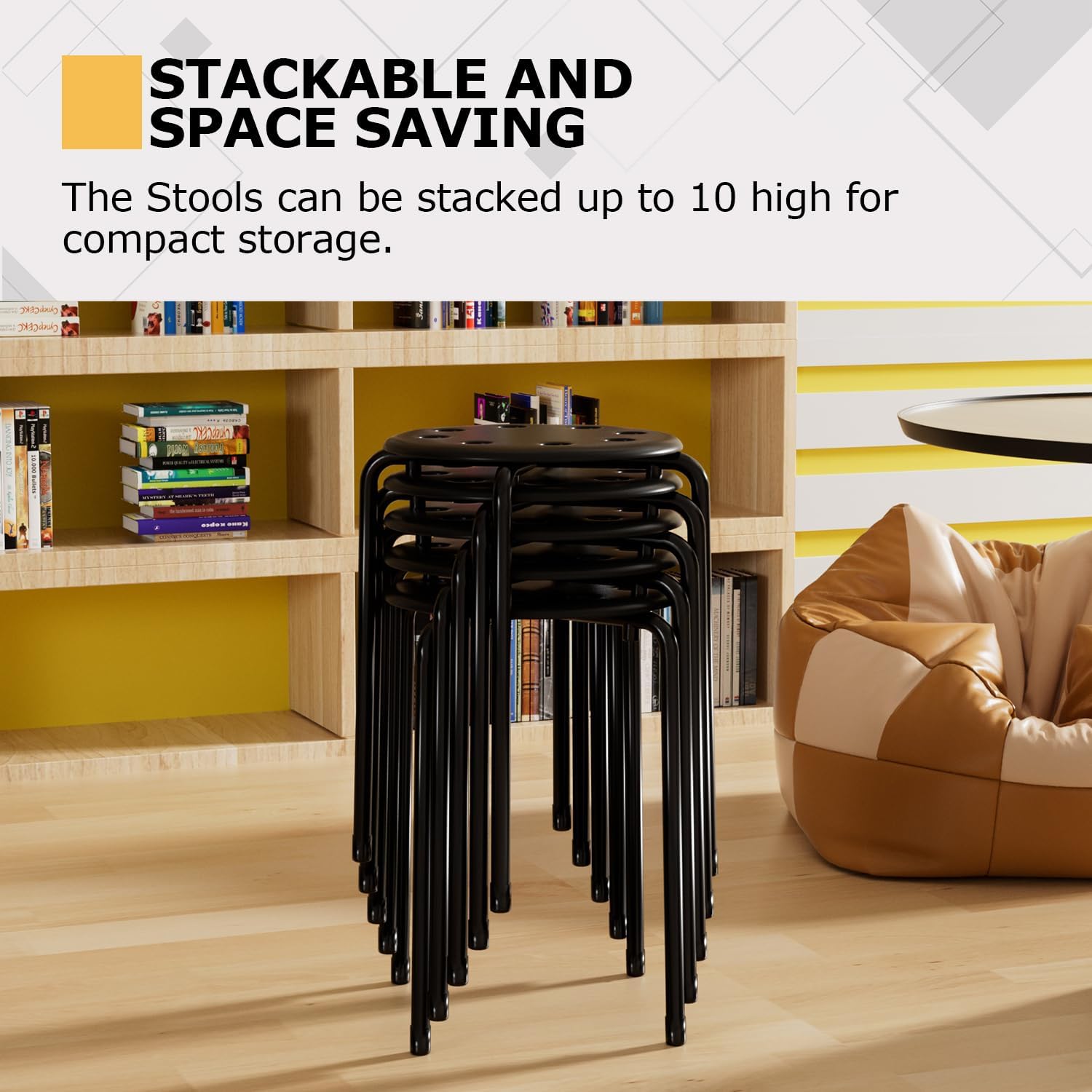 VECELO 6-Piece Stacking Stools, 17.7 Inch Standard Height