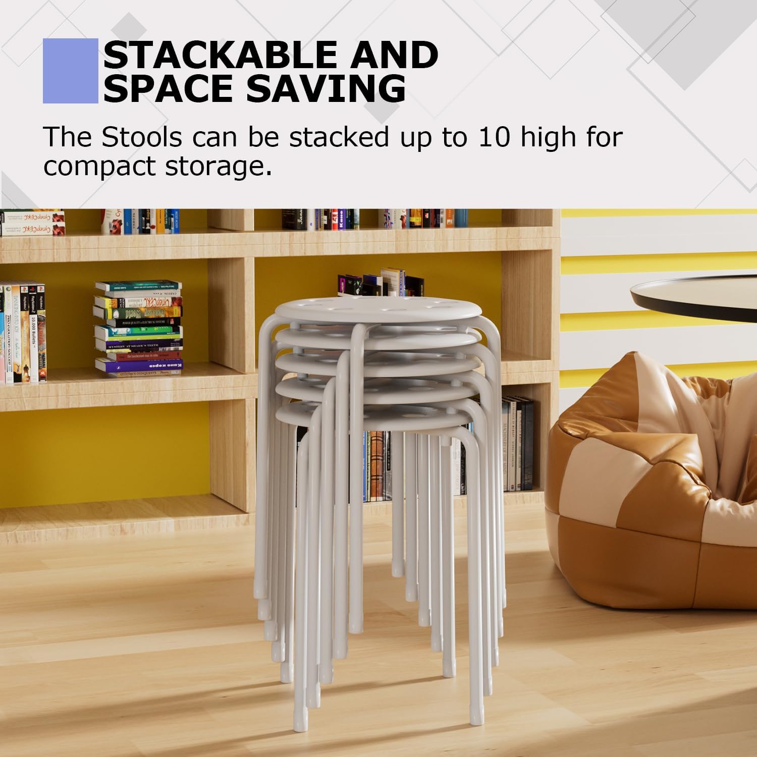 VECELO 6-Piece Stacking Stools, 17.7 Inch Standard Height