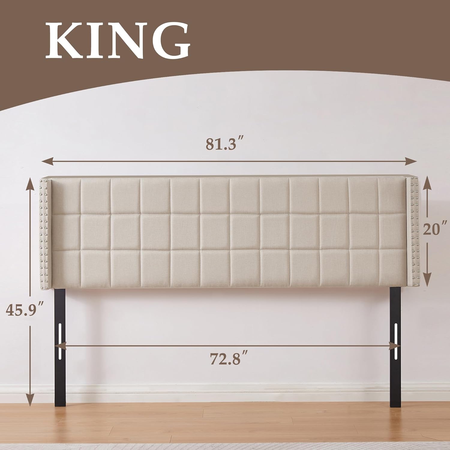 VECELO Linen Upholstered Headboard for Queen/King Size Bed, Tufted Nailhead & Double Wingback for Bedroom