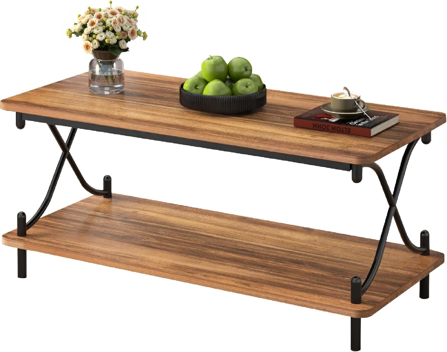 VECELO 39-Inch Coffee Table with Storage and Open Shelves