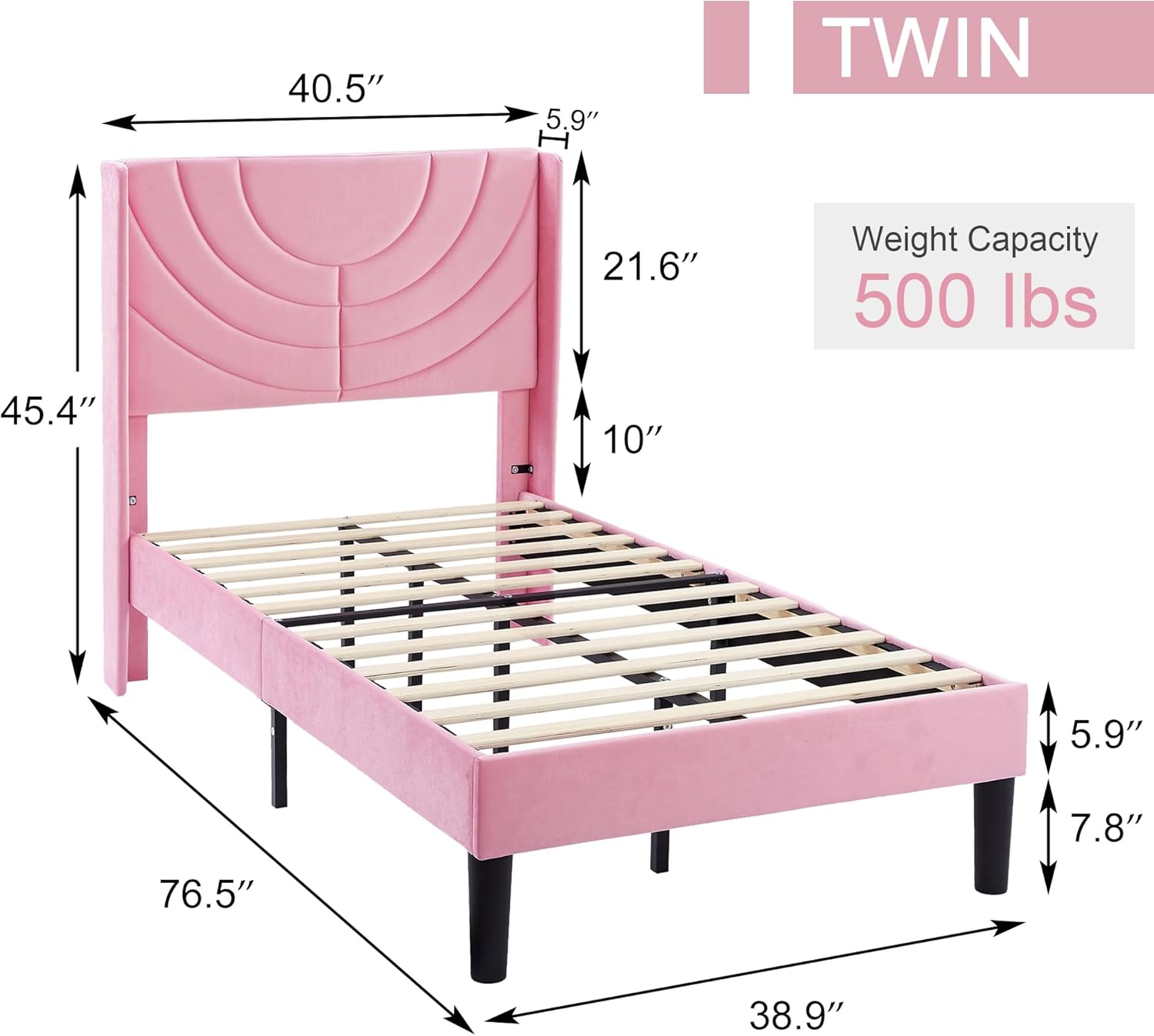 VECELO Upholstered Platform Bed Frame with Adjustable Fabric Headboard