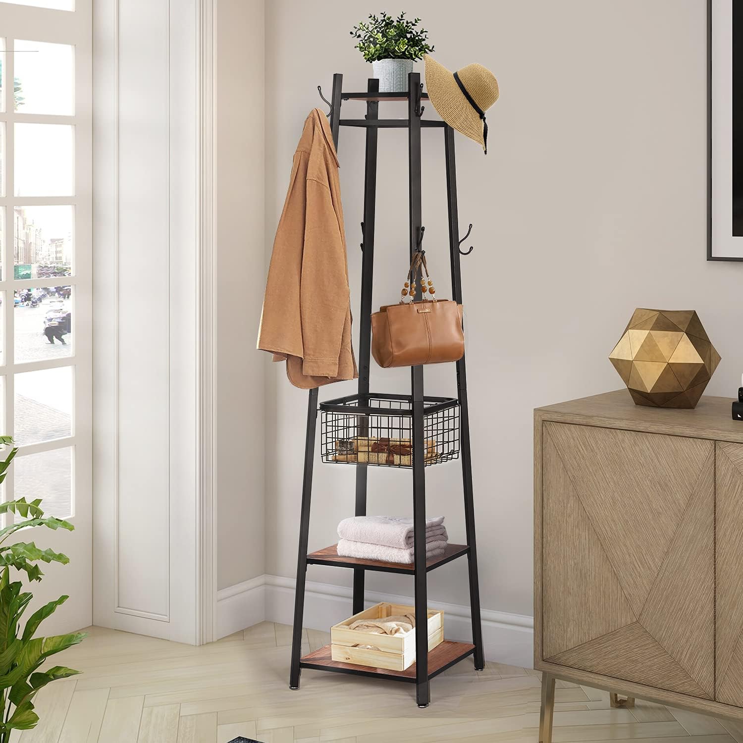 Coat rack stand with shop shelf