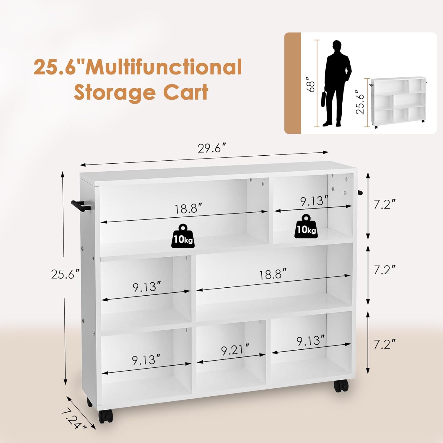 VECELO Book Cart, Library Wood Rolling Book Truck with Lockable Wheels, for Home Office, White