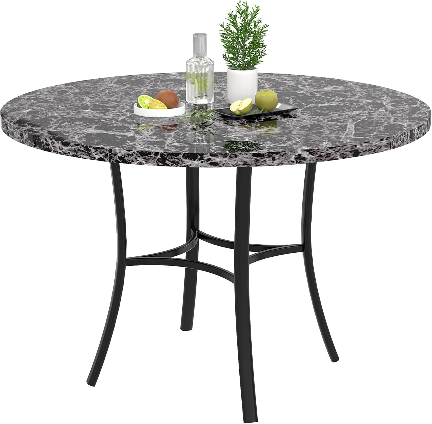 VECELO 36" Round Dining Table for 4, Faux Marble Dinette with Metal Frame for Kitchen