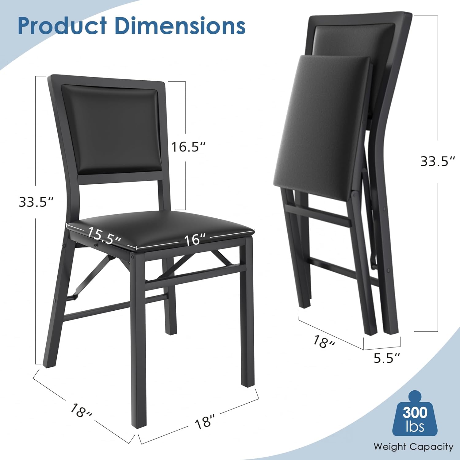 VECELO Folding Chairs Set of 2 with Cushion