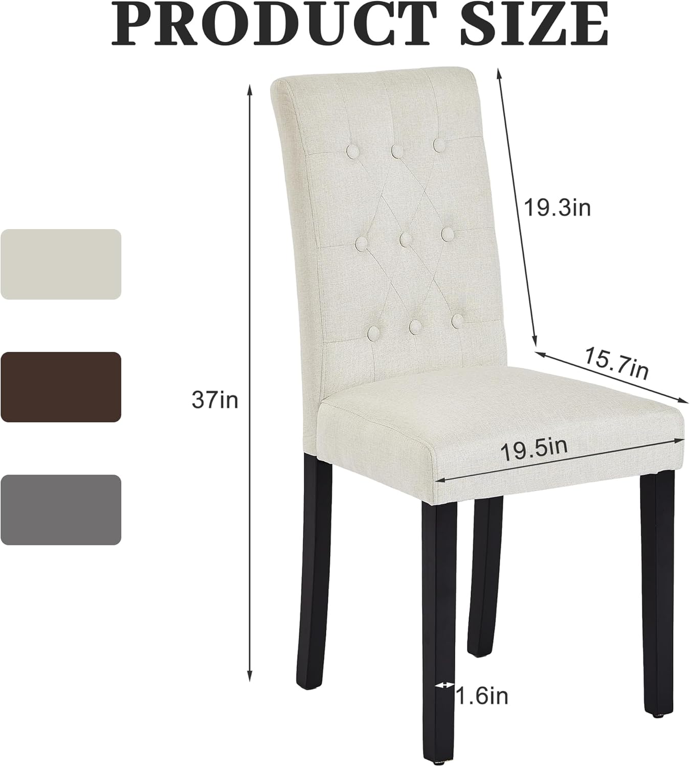 VECELO Upholstered Dining Chairs Set of 2 Button Tufted Back, Padded Seat, Wood Legs with Rubber Footpads