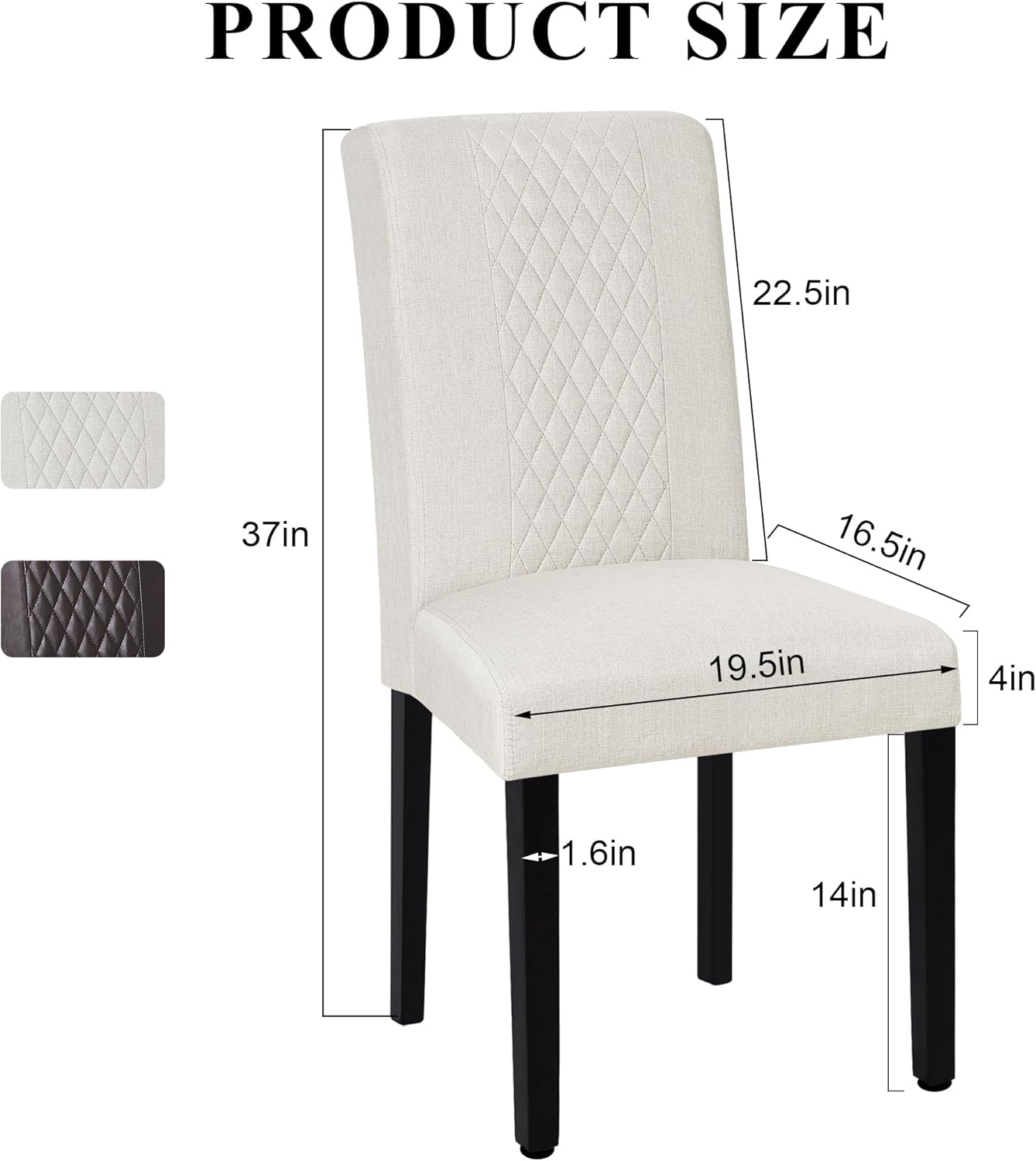 VECELO Dining Chairs Set of 2, Upholstered Fabric Wood Legs High Back for Kitchen Living Room