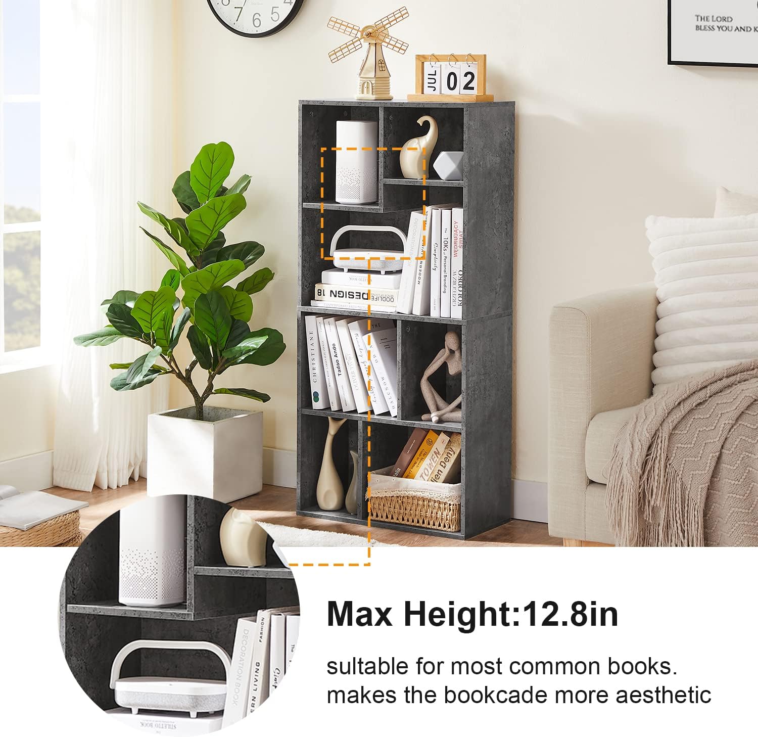 VECELO 3-Tier Small Bookcase Sets of 3,12 Cubes Storage Organizer Bookshelf with Height Difference Shelves for Common Books, 4-Tier Cube Shelf
