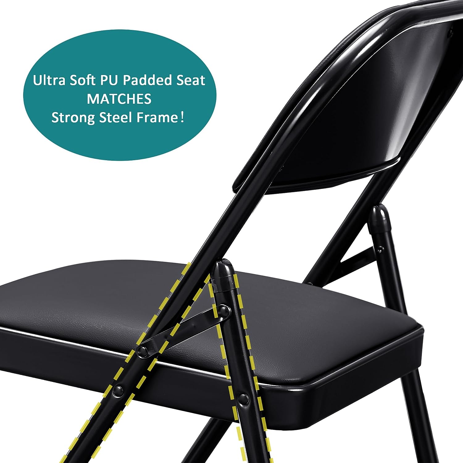 4 Pack Metal Steel Folding Chair with PU Padded Seats Black