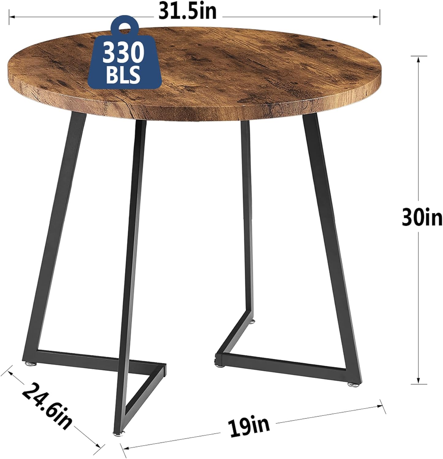 VECELO Round Dining Room Table with Wood Grain Tabletop and Steel Frame