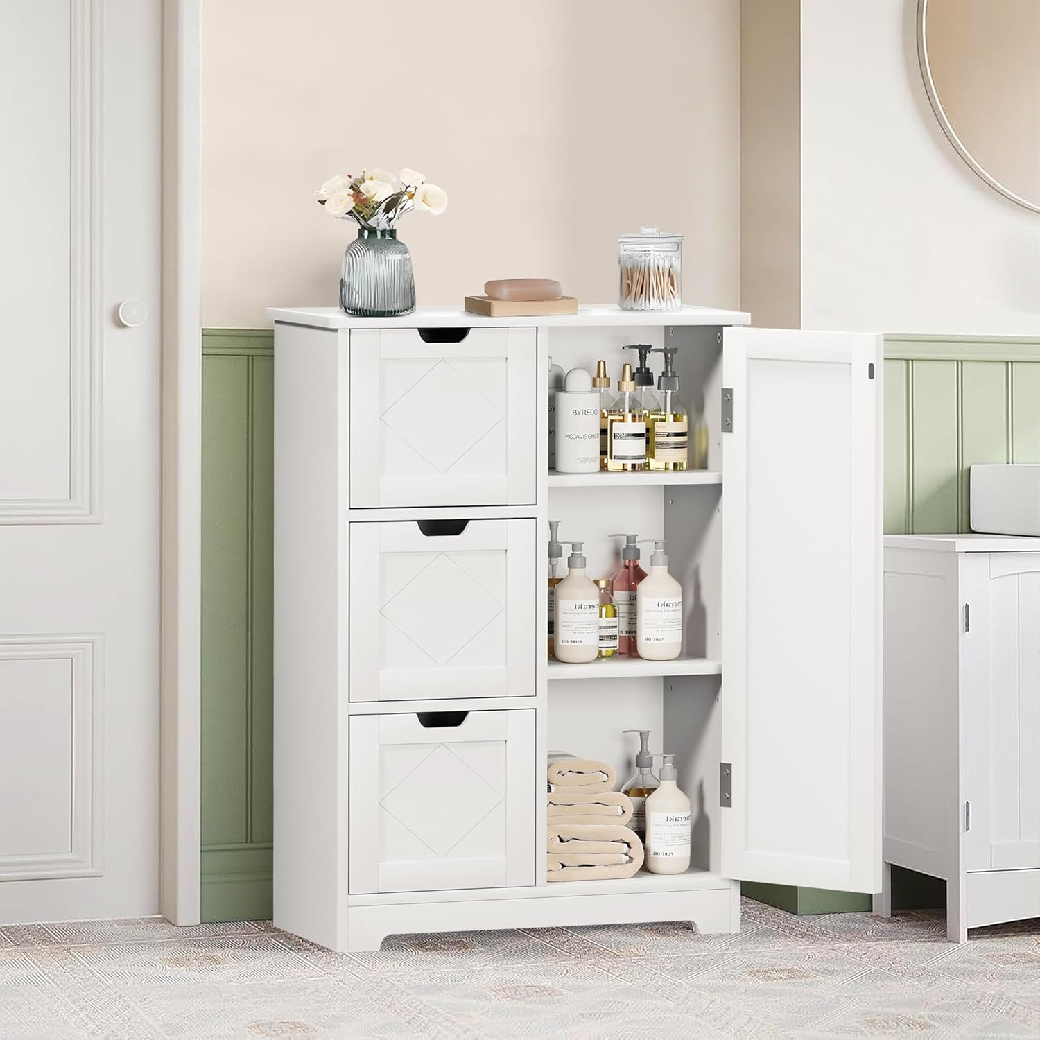 VECELO Bathroom Floor Cabinet with Drawers