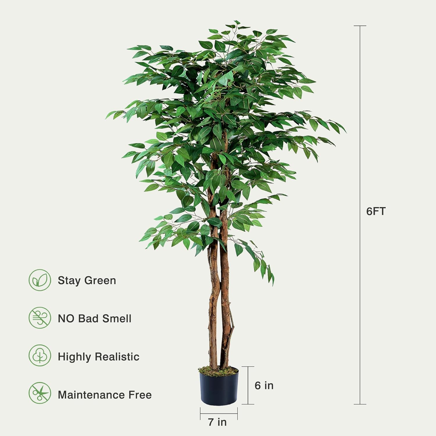 VECELO Artificial Ficus Tree with Sturdy Nursery Pot, 5FT and 6FT Faux Silk Plant