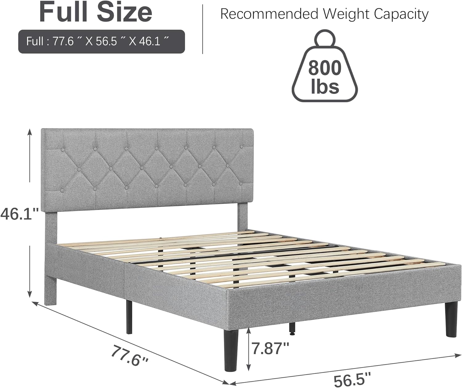 VECELO Queen Size Bed Frame, Upholstered Platform with Adjustable Diamond Tufted Headboard