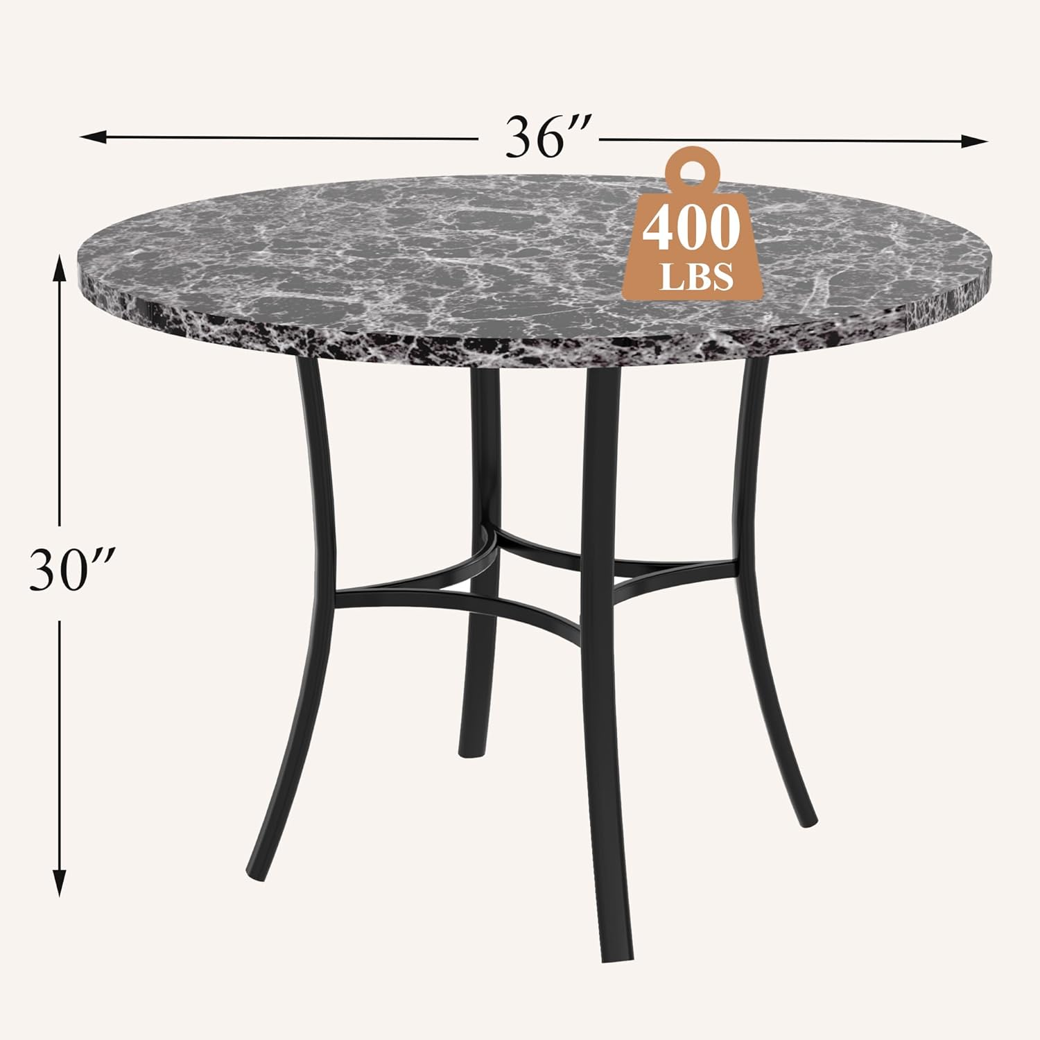 VECELO 36" Round Dining Table for 4, Faux Marble Dinette with Metal Frame for Kitchen