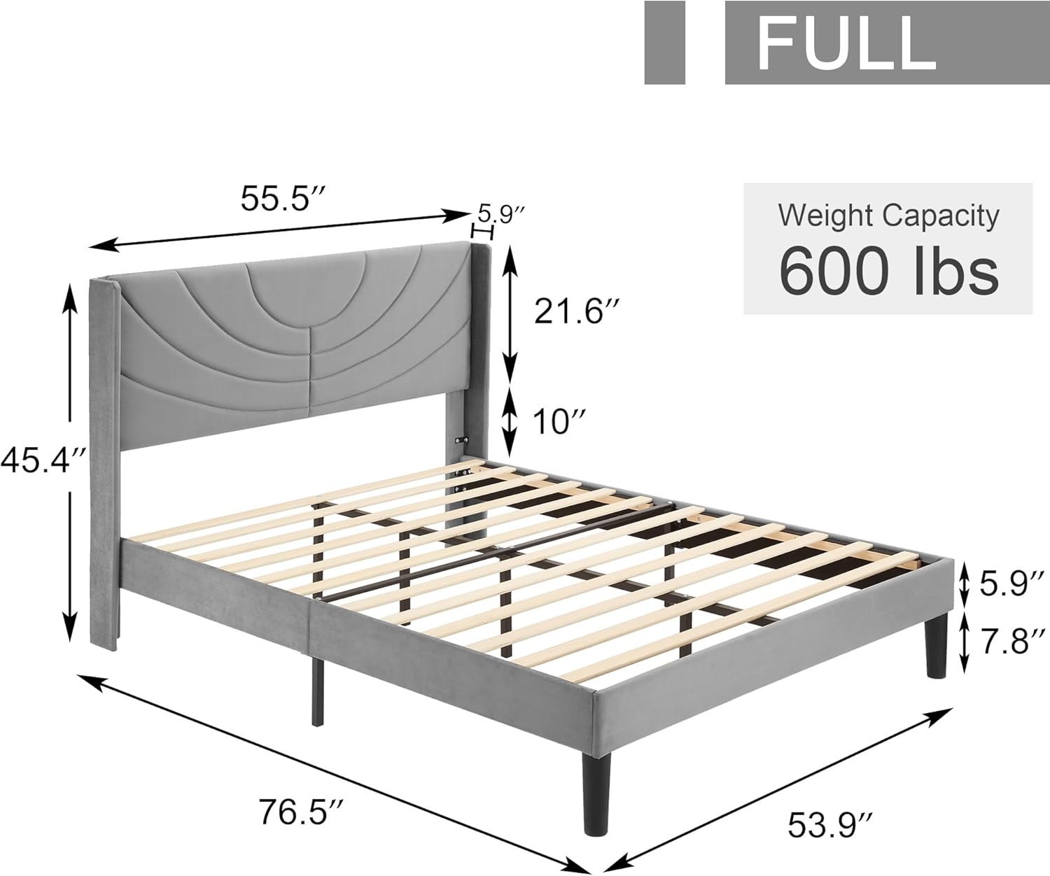 VECELO Upholstered Platform Bed Frame with Adjustable Fabric Headboard