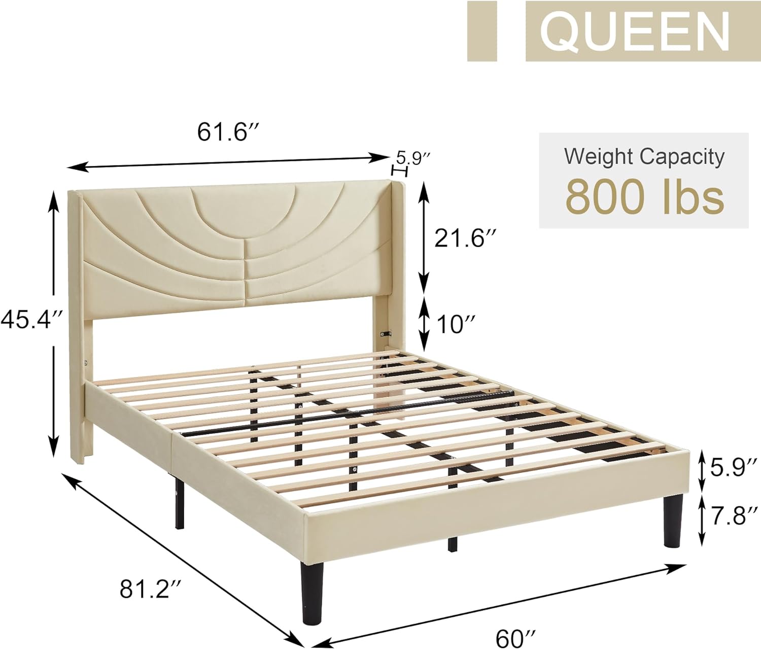 VECELO Upholstered Platform Bed Frame with Adjustable Fabric Headboard