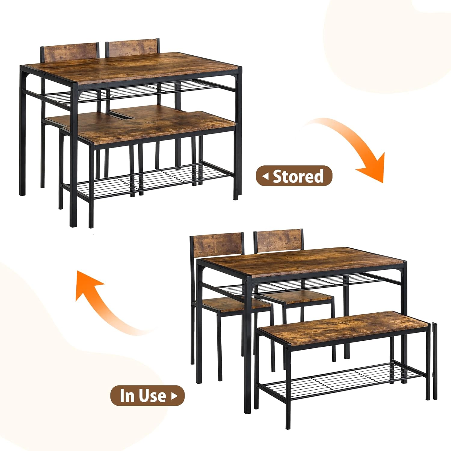 VECELO Kitchen Dining Room Table with 2 Chairs & Bench