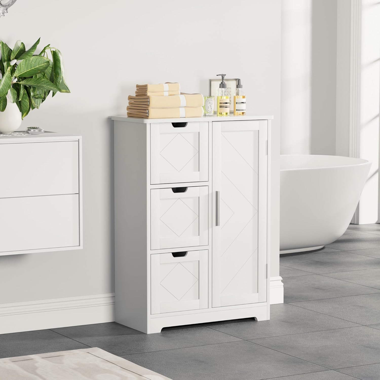 VECELO Bathroom Floor Cabinet with Drawers