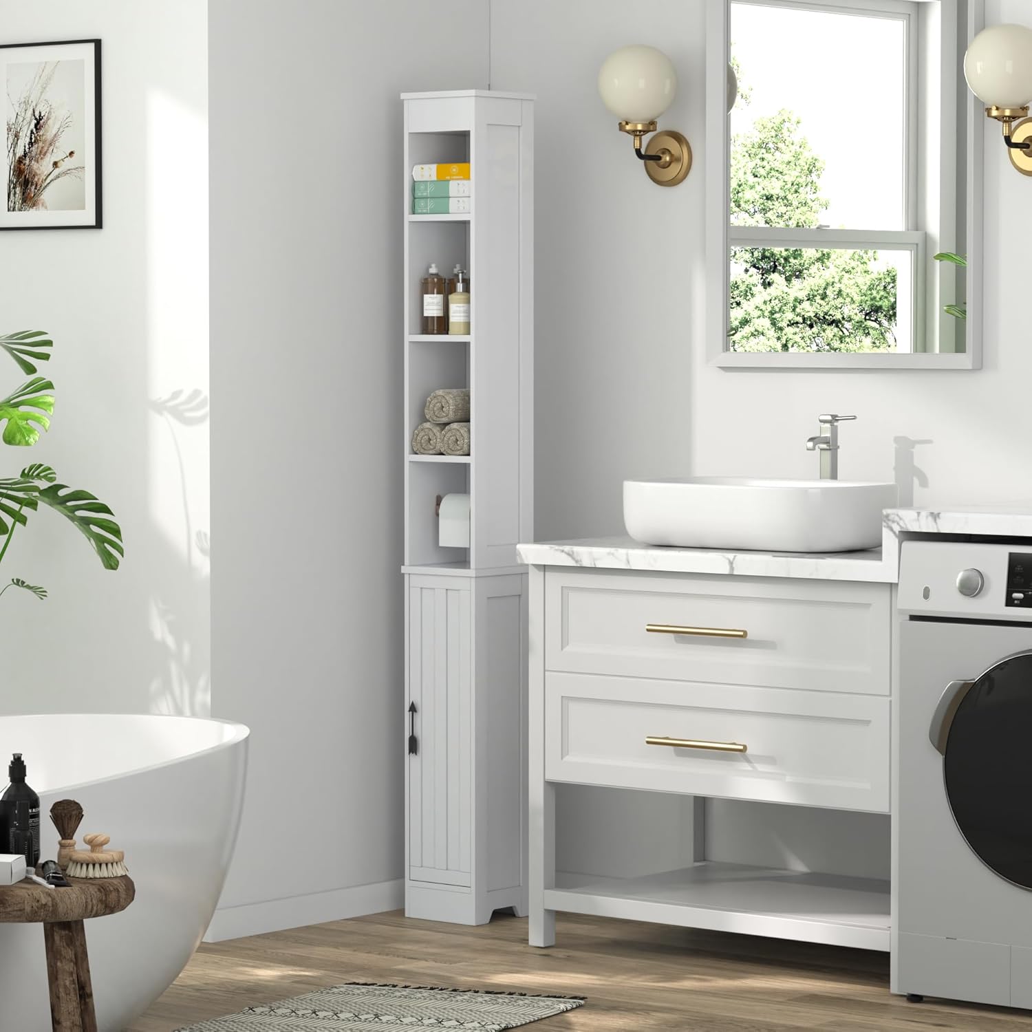 VECELO Bathroom Tall Cabinet with Adjustable Shelves