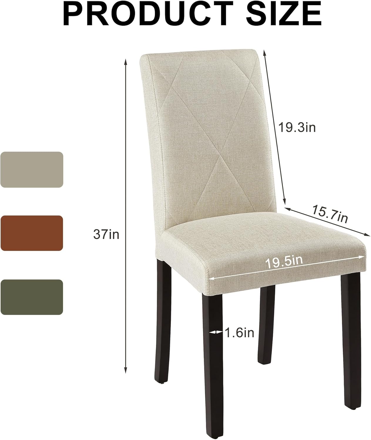 VECELO Upholstered Dining Chairs Set of 2 Modern Fabric and High Back & Solid Wood Legs for Kitchen