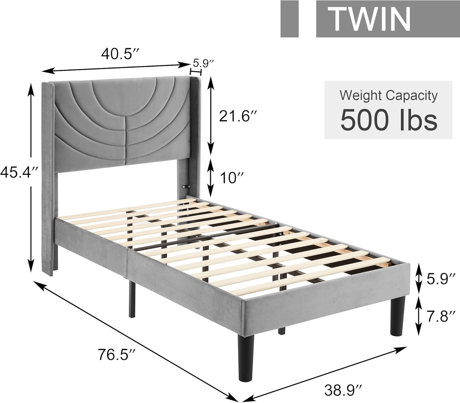 VECELO Upholstered Platform Bed Frame with Adjustable Fabric Headboard