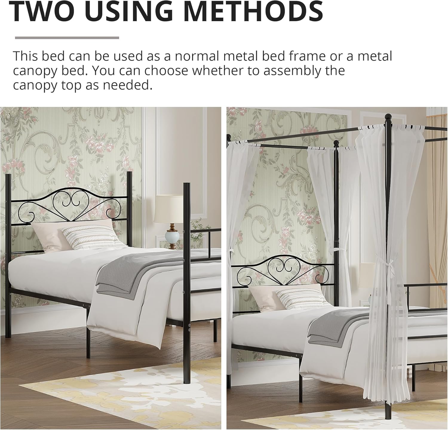 VECELO Twin Canopy Bed Frame with Headboard and Footboard