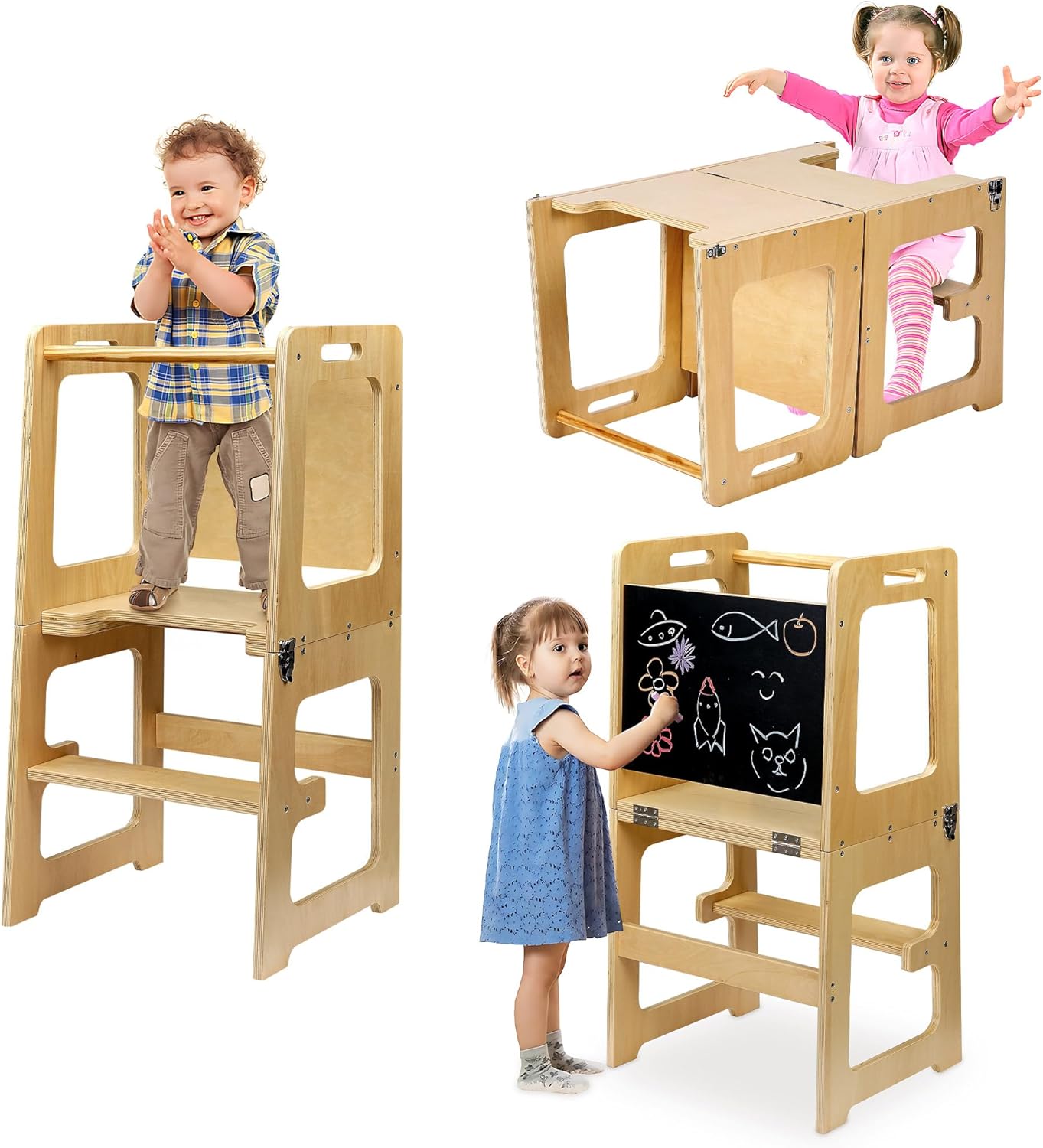 VECELO Foldable Toddler Tower Kitchen Helper Stool for Kids