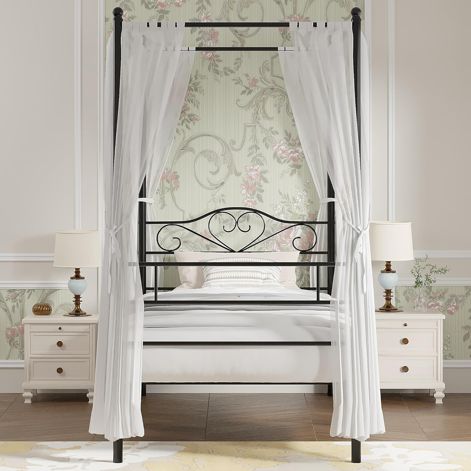 VECELO Twin Canopy Bed Frame with Headboard and Footboard