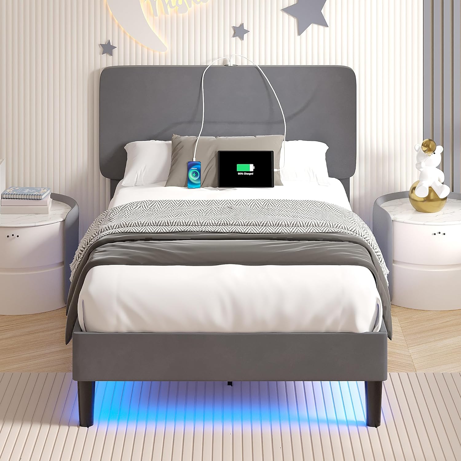 VECELO Bed Frame with LED Lights