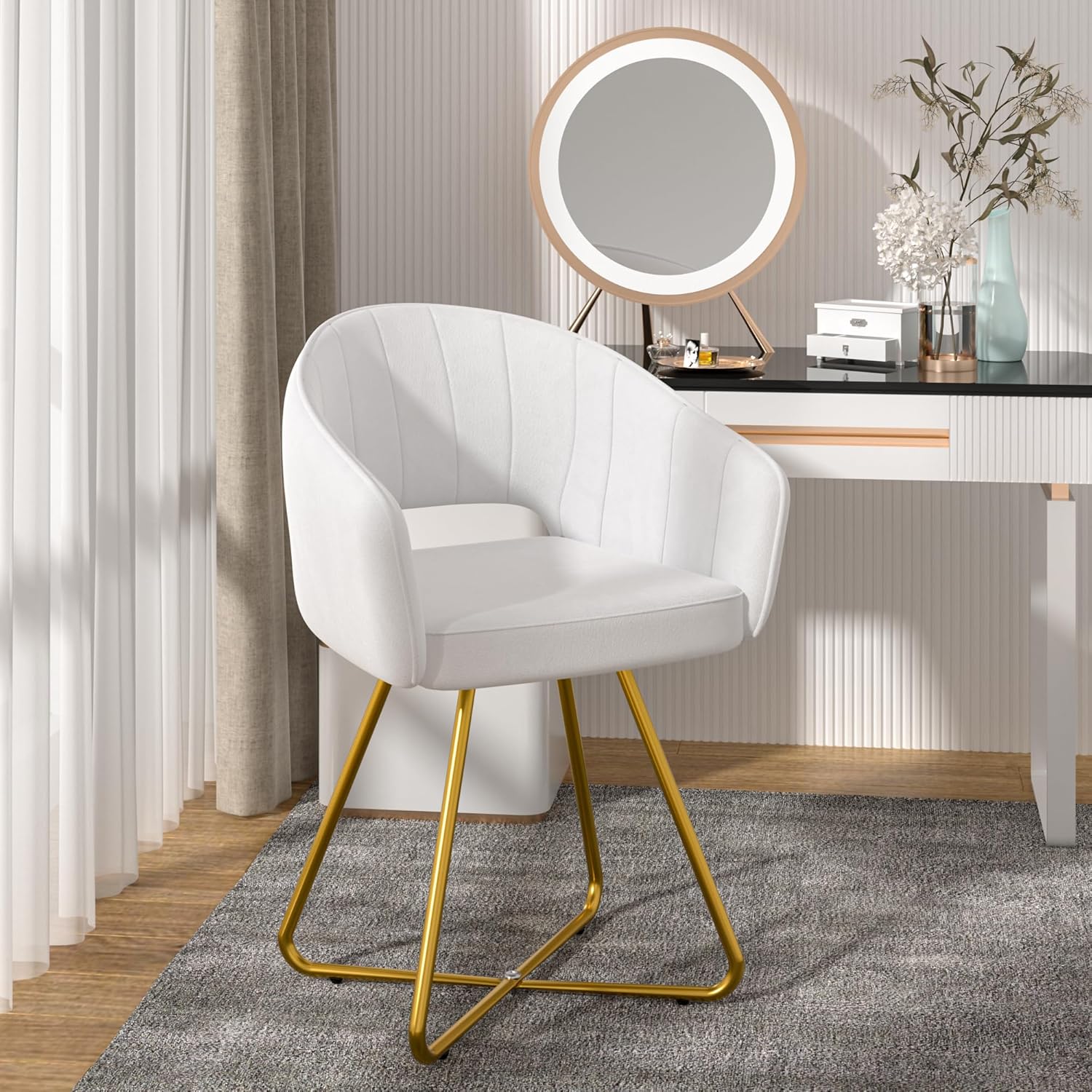 VECELO Velvet Accent Chair, Upholstered Armchair with Gold Tone Finished Base&Oversized Backrest