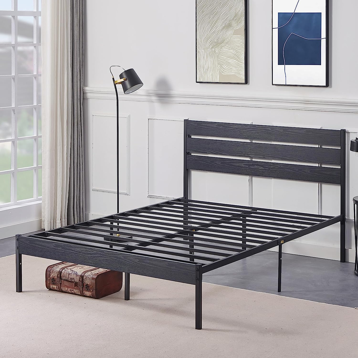 Platform bed deals frame queen headboard