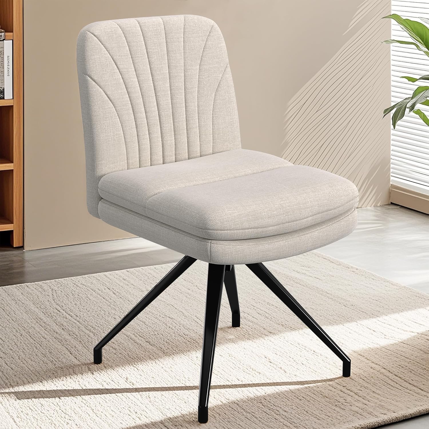 VECELO Armless Office Desk Chair, Criss Cross Legged Vanity Chair with Wide Padded Seat