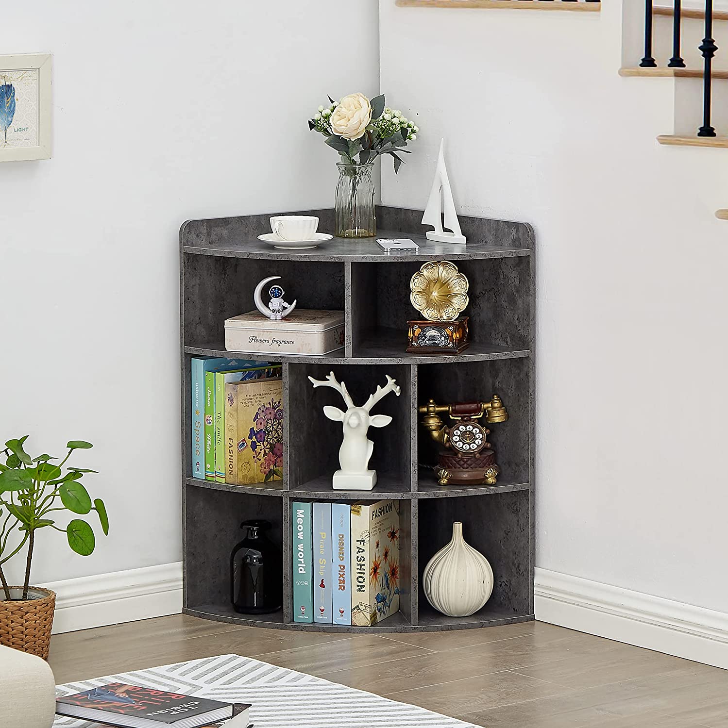 Black wooden store cube storage