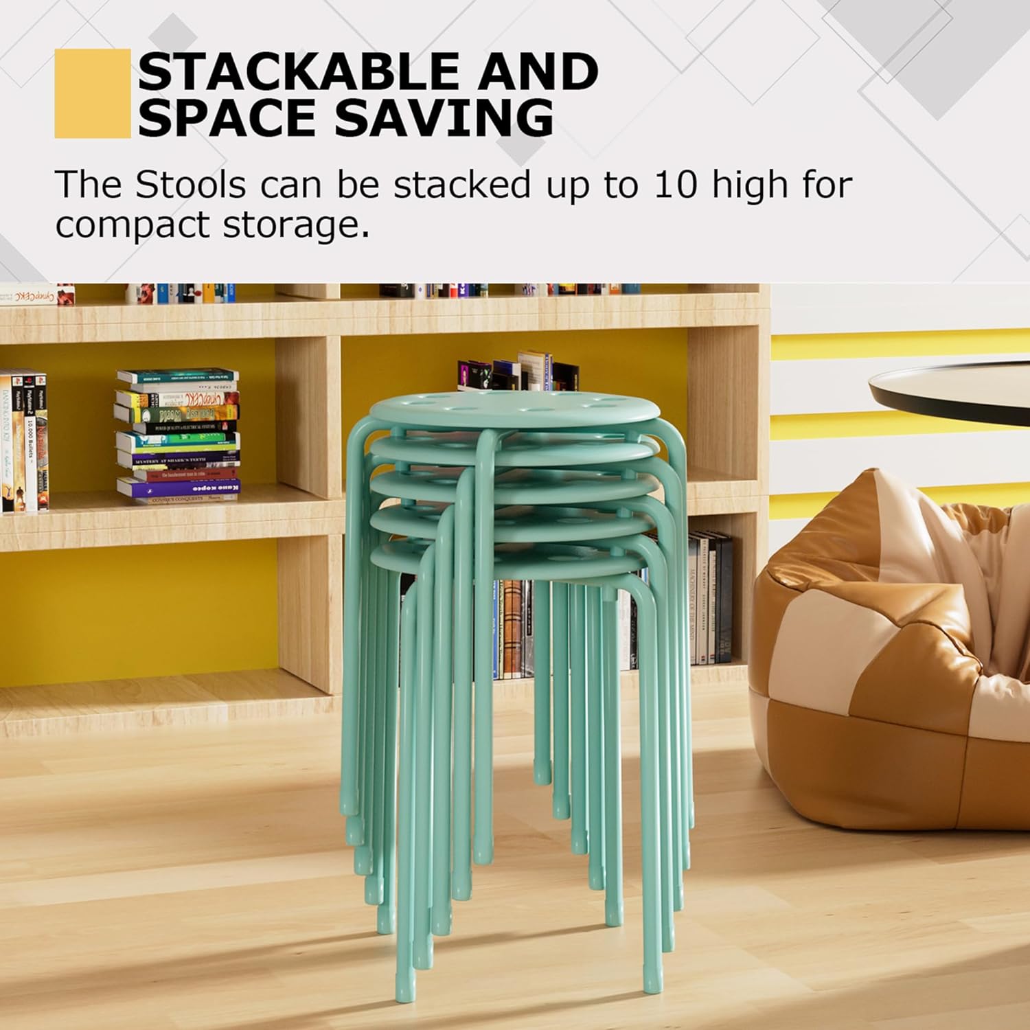 VECELO 6-Piece Stacking Stools, 17.7 Inch Standard Height