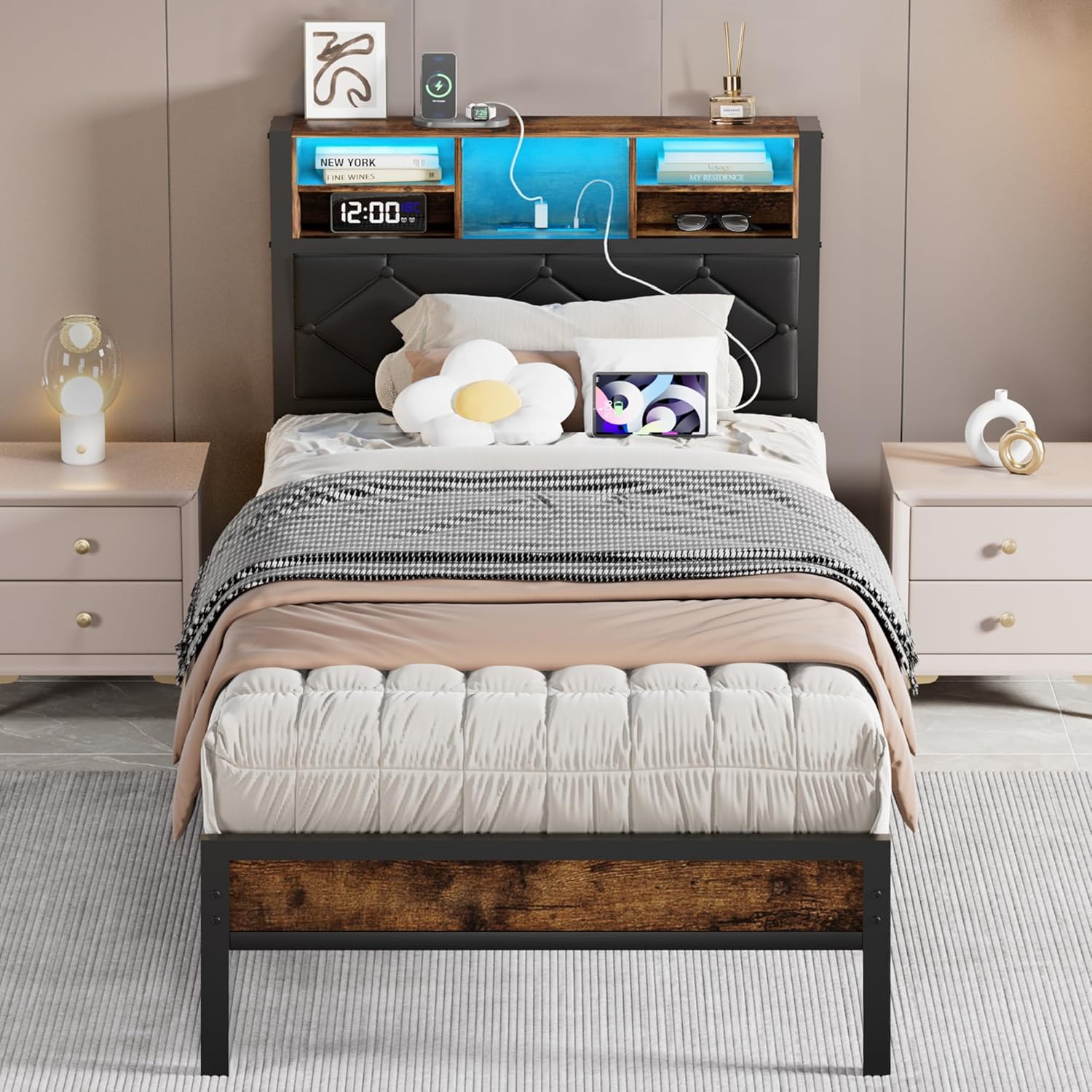 VECELO Twin Size Bed Frame with Headboard & Footboard