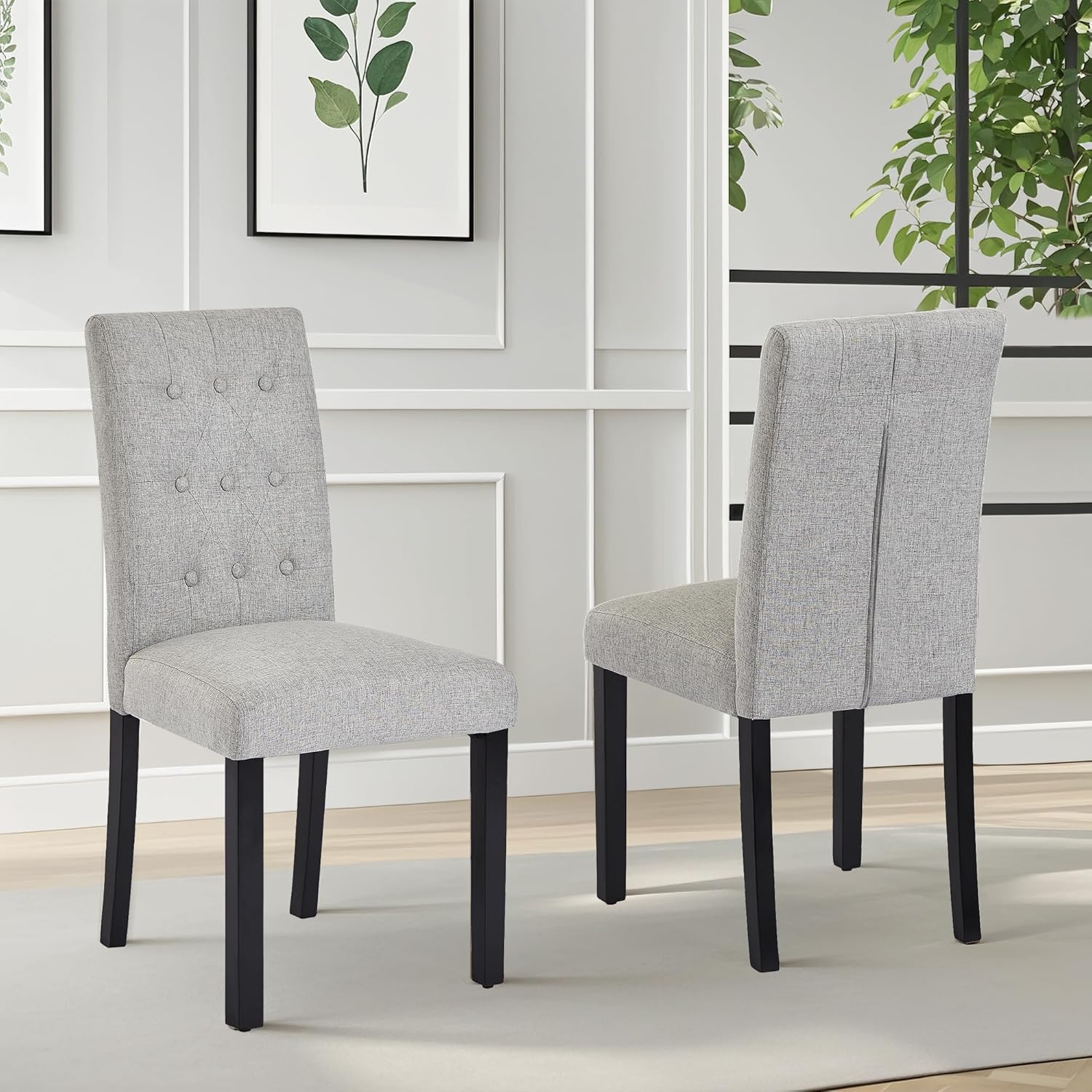 VECELO Upholstered Dining Chairs Set of 2 Button Tufted Back, Padded Seat, Wood Legs with Rubber Footpads