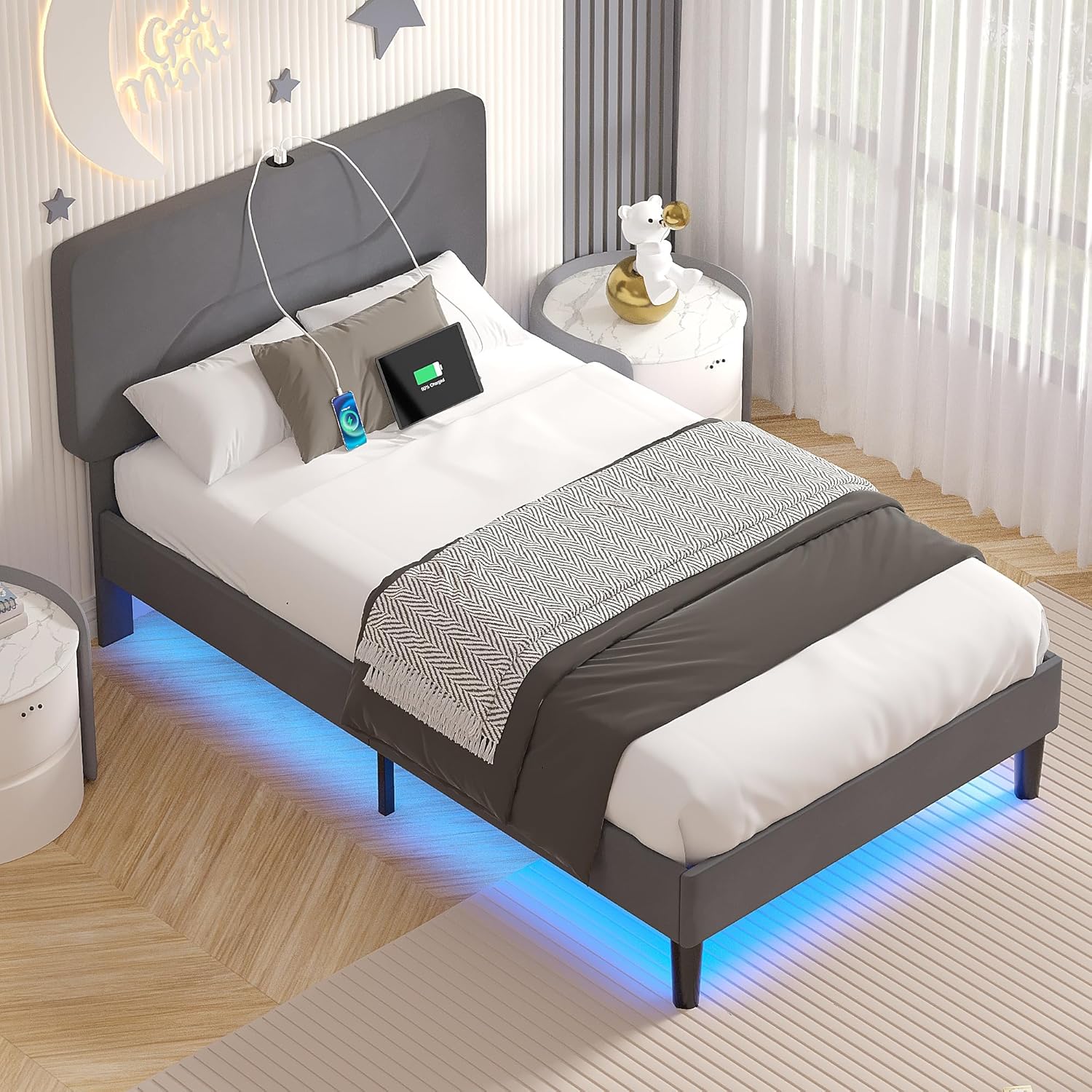 VECELO Bed Frame with LED Lights